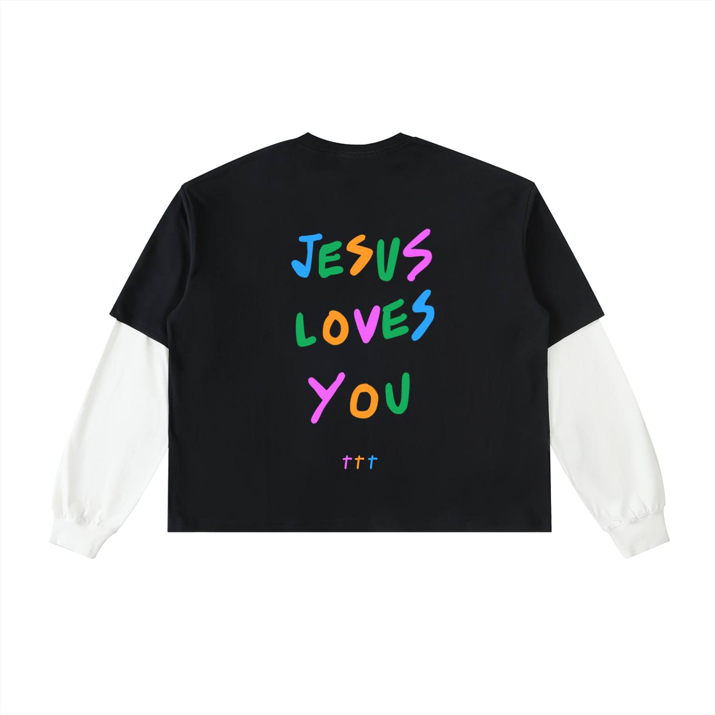Contrast Sleeve Jesus Loves you Tee